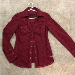 Women’s Dark Red Guess Long Sleeve Shirt